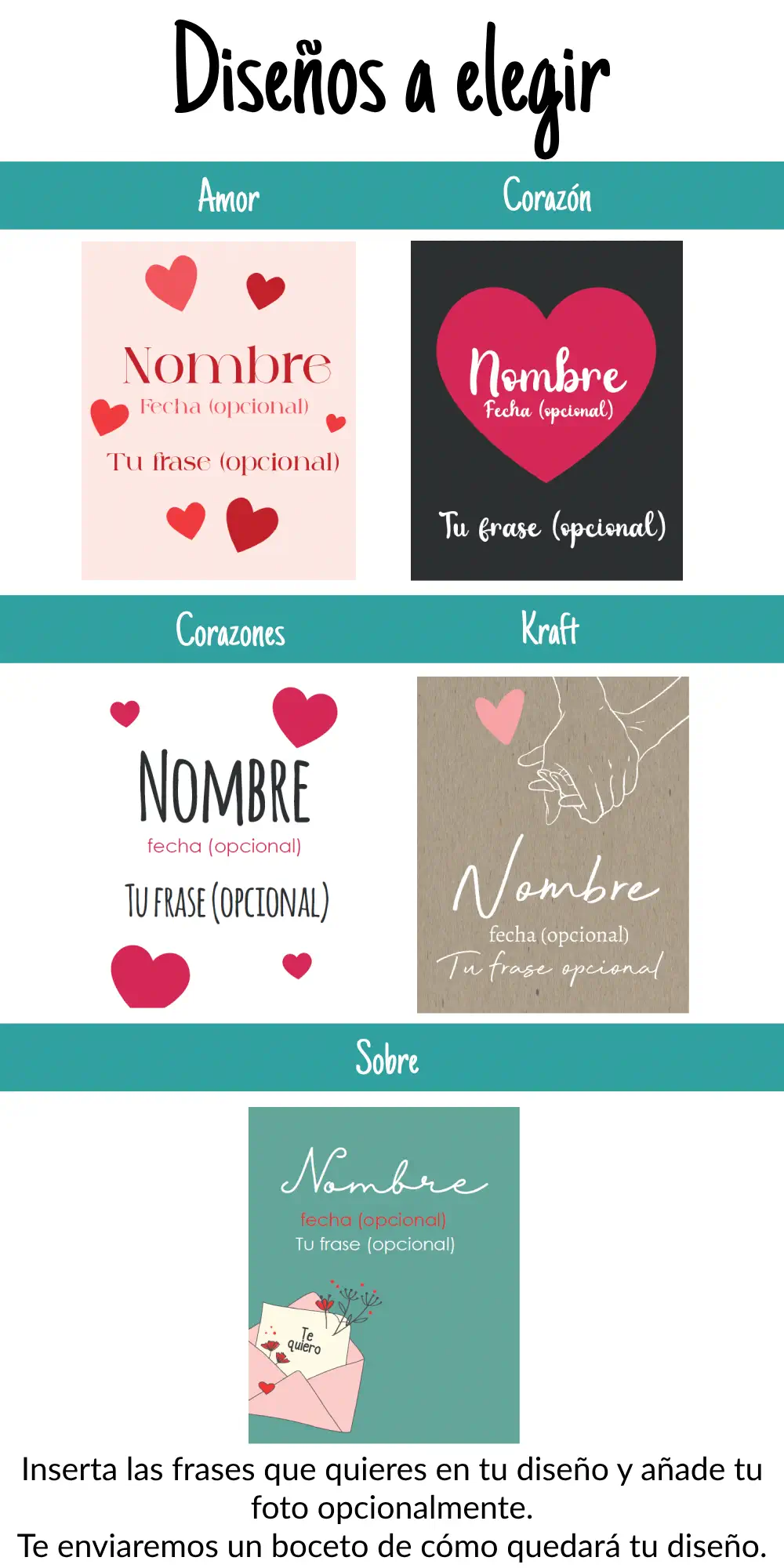 size chart diseños cuadrados san valentín